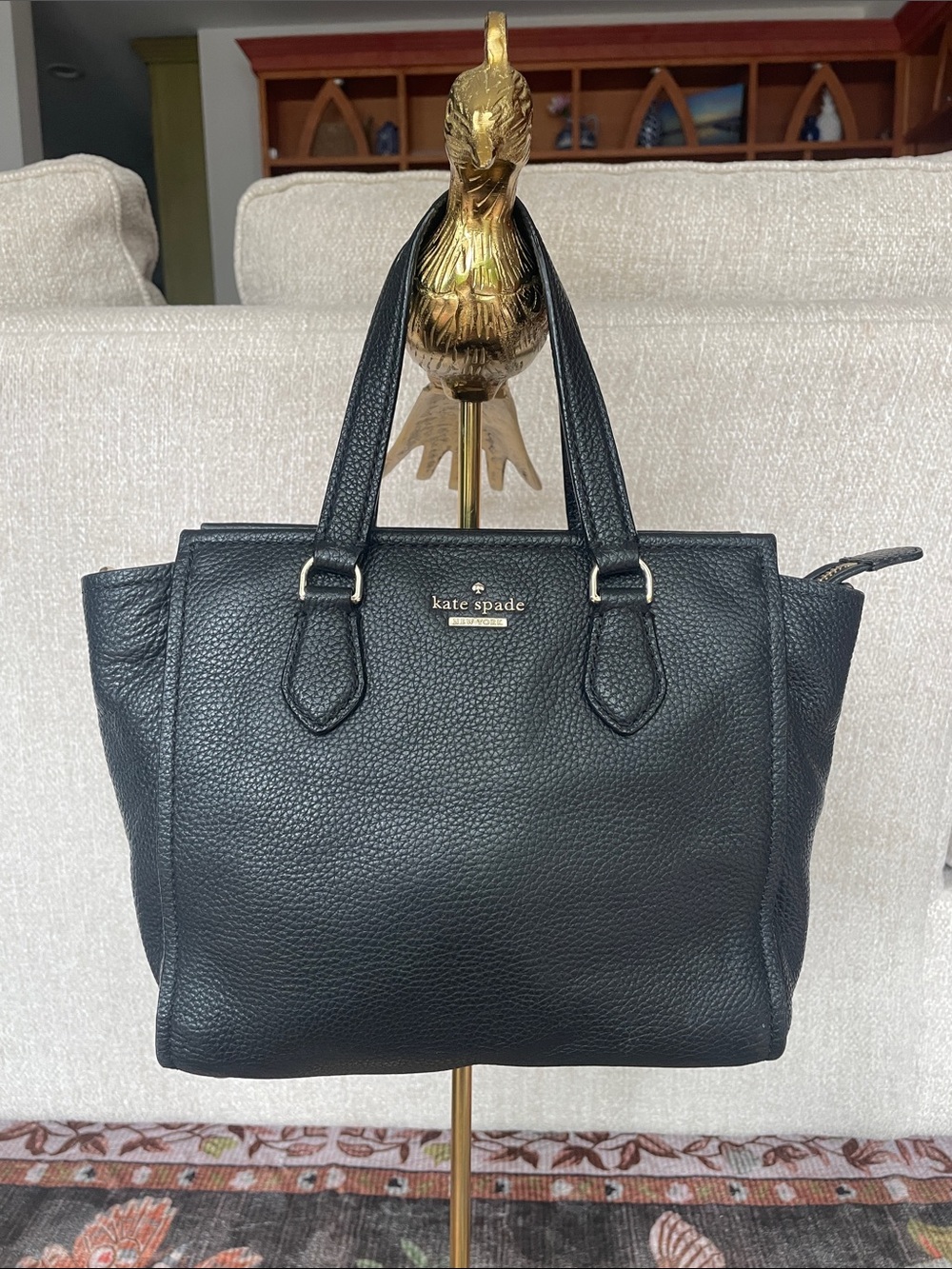 KATE SPADE ♠️ New York Black Pebbled Leather Tote Bag Gold Hardware Zippered